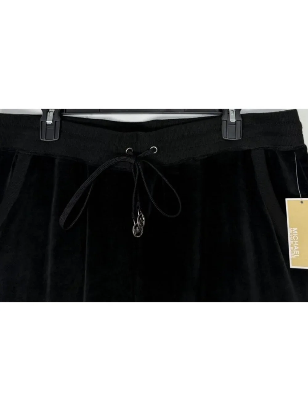 Michael Kors Velour Wide Leg Pants Women's Size XL Black Drawstring Lounge NWT